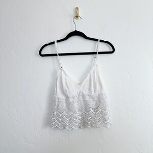 Hollister | Lace Eyelet 100% Cotton V-Neck Peplum Cami Top in White